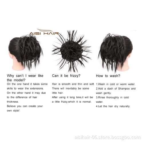 Aisi Hair Synthetic Donut Black Chignon Curly Bun Pad Chignon Elastic Band Ribbon Ponytail Rope Rubber Hair Extension For Women